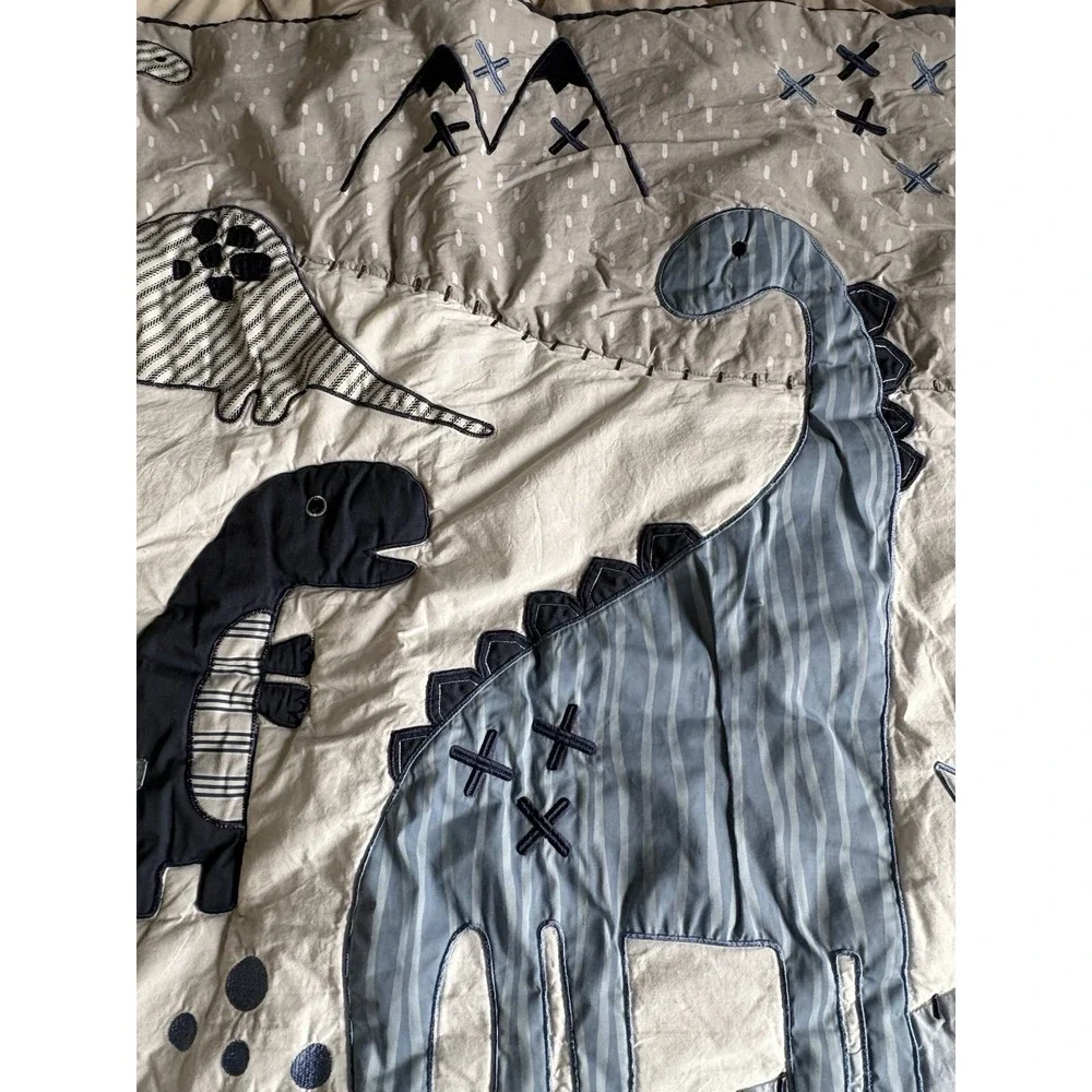 Lambs & Ivy Dinosaur Nursery Crib Comforter Baby Dino Blue & Gray Blanket